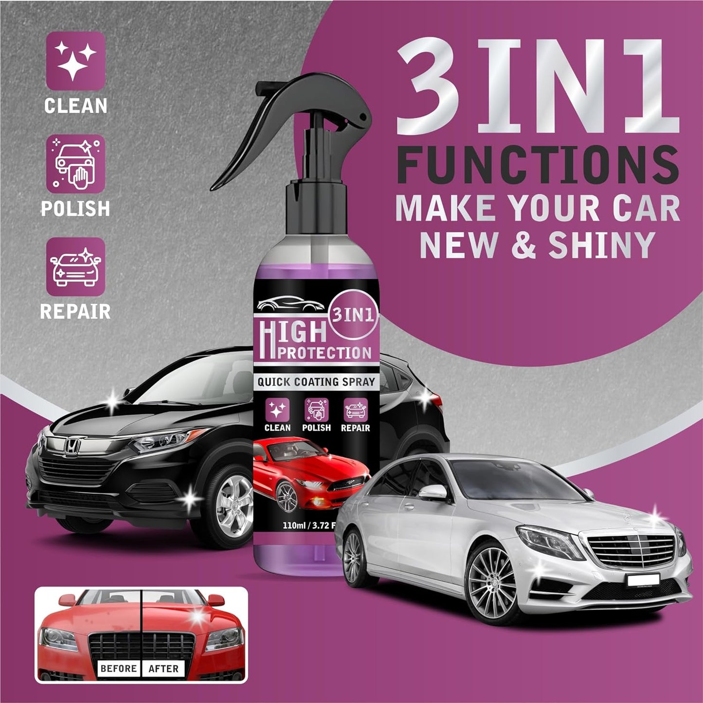 Hydrophobic Ceramic Coating Spray for Car, Bike & Scooter - BUY 1 GET 1 FREE