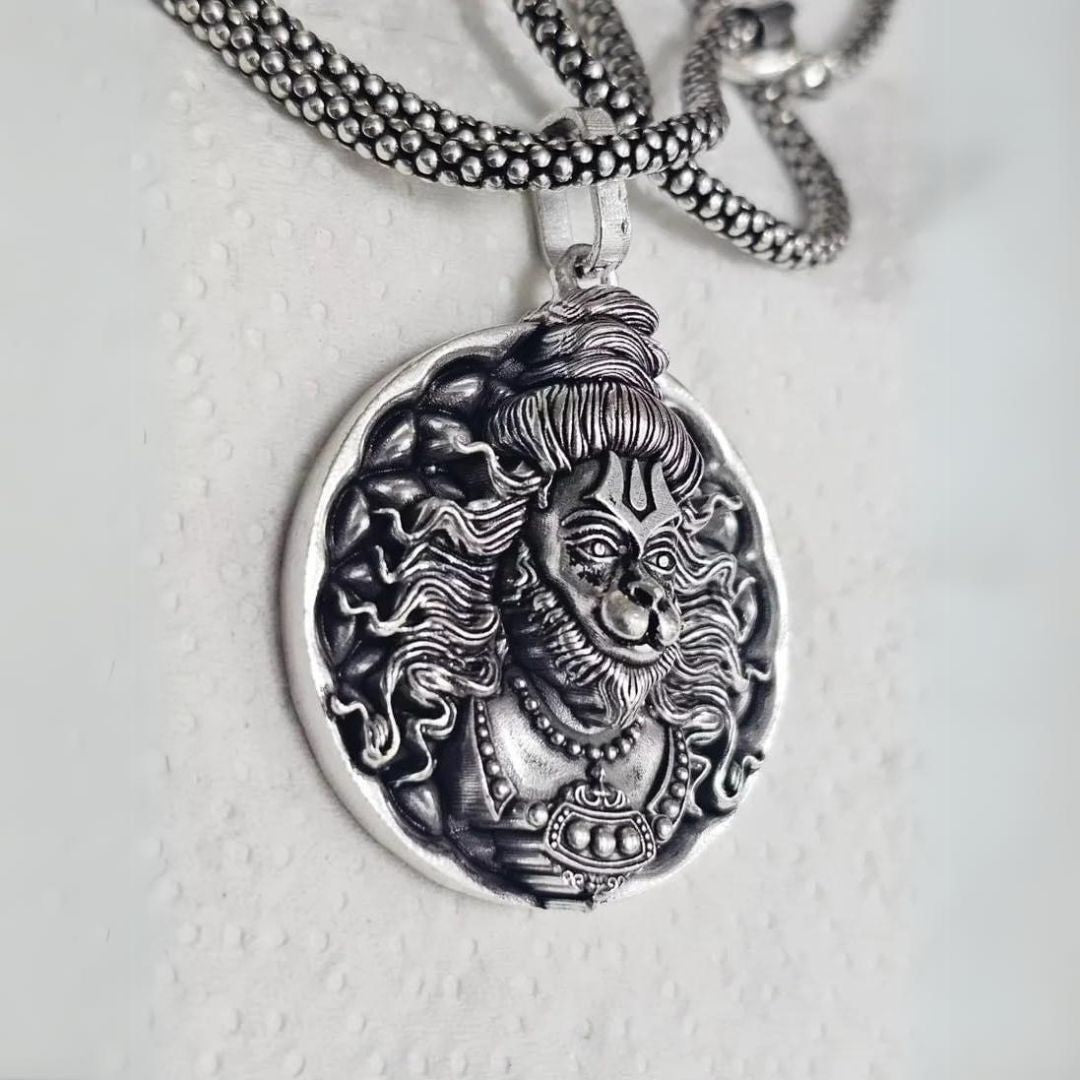 Hanuman Ji Power Exquisite Silver Pendant with Chain