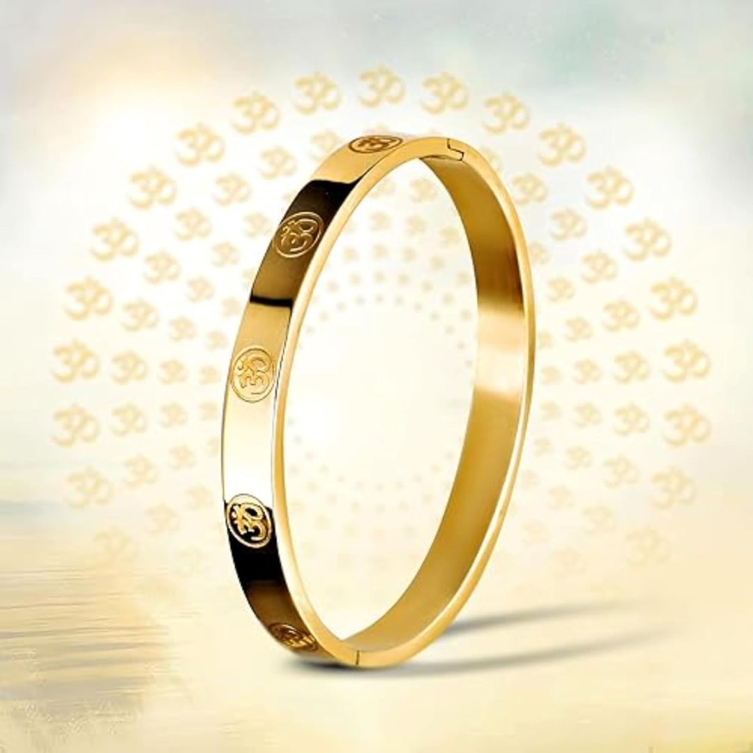 SPIRITUAL 14K GOLD PLATED OM KADA (1 Year Color Guarantee)