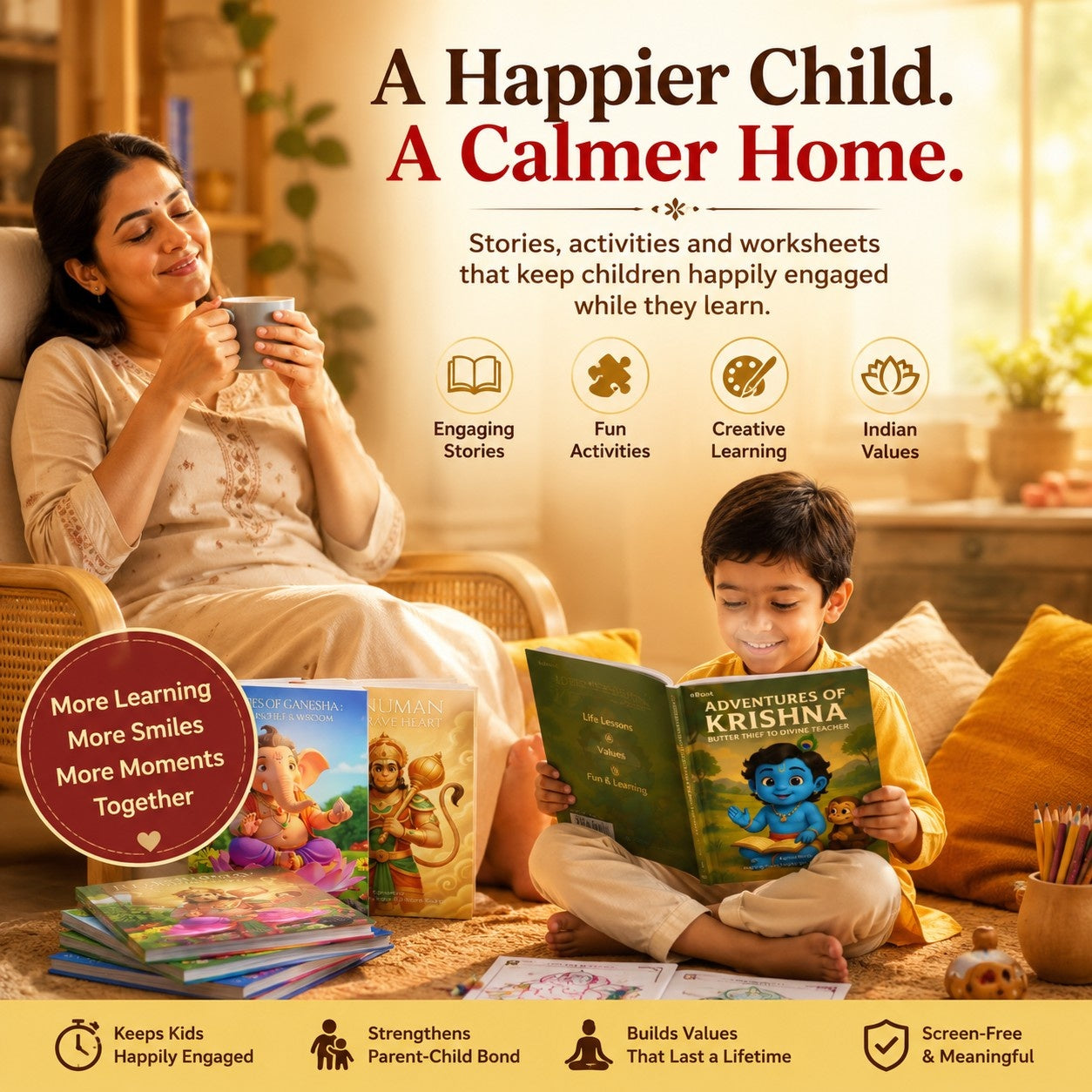 Mythology Books Combo for kids (Krishna, Ganesha, Hanuman) + 30 Free Coloring Book