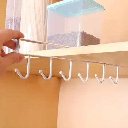 Hook Organizer-Under Shelf 6 Hook Metal Storage Organizer